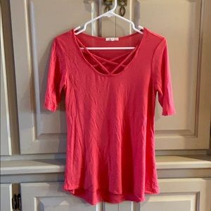 Pink crisscross neck T-shirt